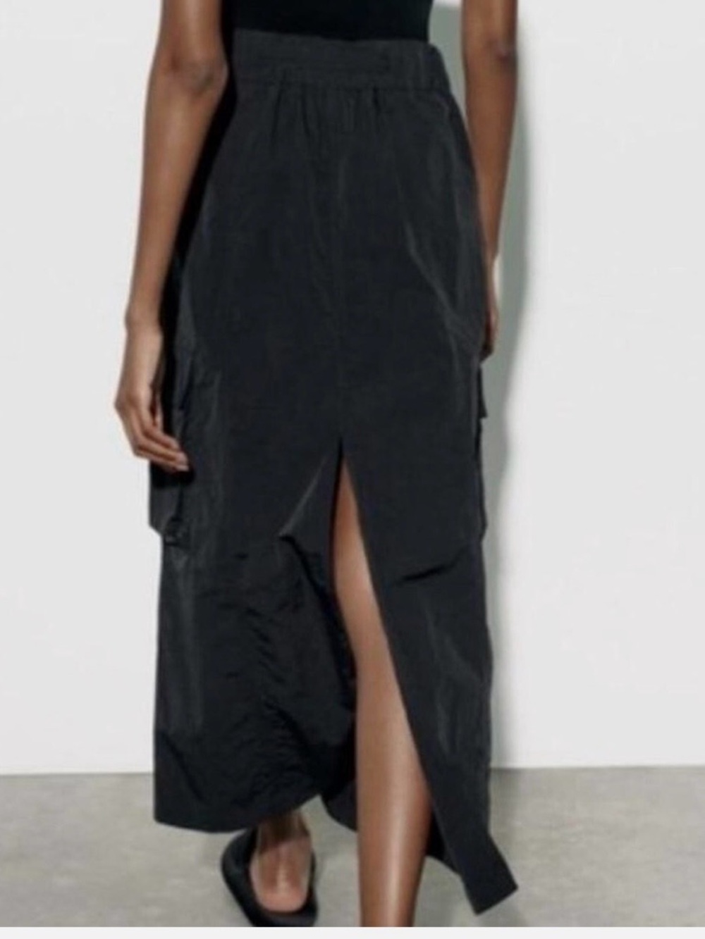 ZARA Long Black Cargo Midi Skirt XS Utility Belted Streetwear Minimalist